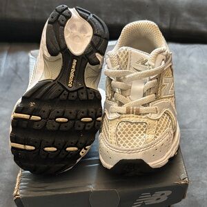 New Balance Kids' Cream and Silver Sneakers